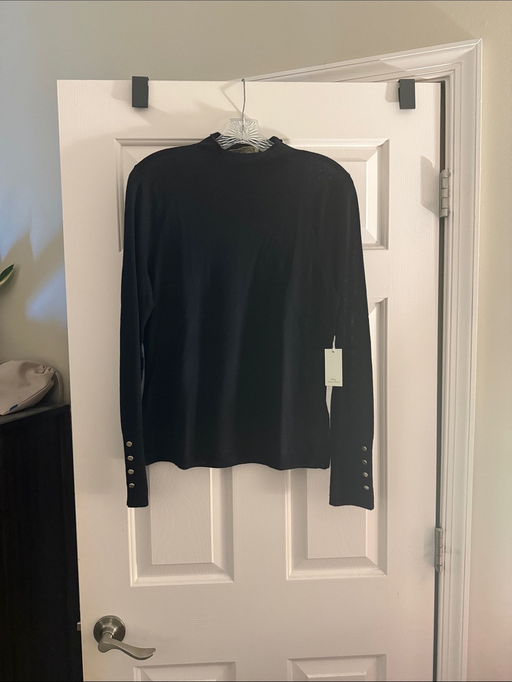 Abercrombie & Fitch Black Long Sleeve Mock Neck Sweater with Gold Button Cuffs